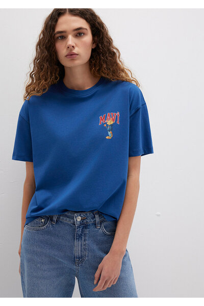 Mavi Marineblaues T-Shirt mit Katzen-Logo-Aufdruck, lockere Passform / lockere, entspannte Passform 1613283 -82625