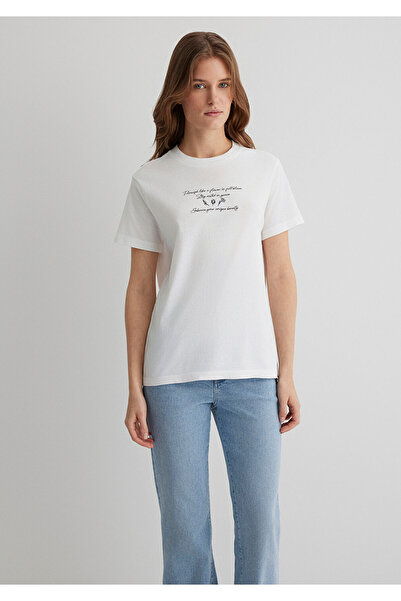 Mavi Bedrucktes Ecru-T-Shirt mit normaler Passform 1613133 -70057