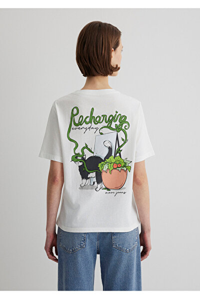 Mavi Ecru-T-Shirt mit Katzen-Print, reguläre Passform 1613166 -70057