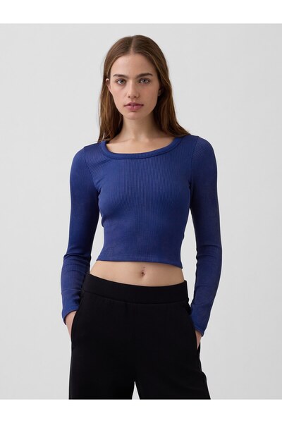 GAP Kadın Mavi GapFit Dikişsiz Fitilli Crop Top