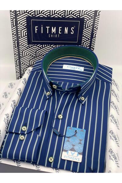 Fitmens Classic Wide Cut Long Sleeve Elegance Striped Collar Buttoned Men's Shirt with Gift Box Fs-004340 - Lac