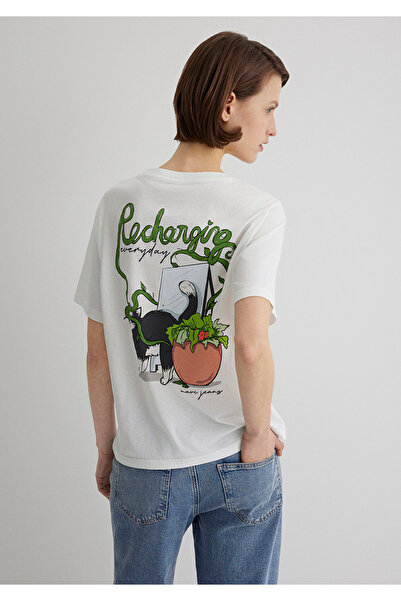 Mavi Ecru-T-Shirt mit Katzen-Print, reguläre Passform 1613166 -70057