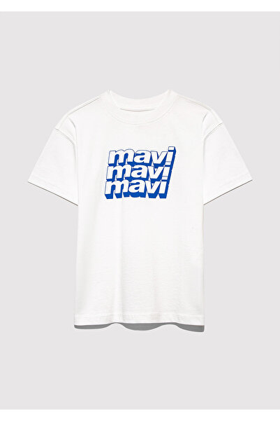 Mavi Logo Printed Ecru T-Shirt Loose Fit / Loose Relaxed Cut 6610284 -70057