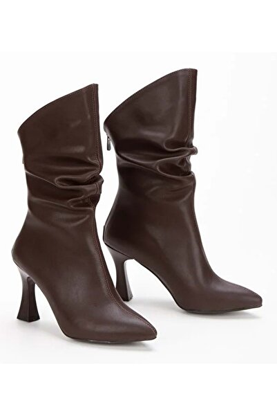 Kocamanlar Ayakkabı Γυναικείες μπότες με φερμουάρ στην πλάτη και κορδόνι περίσφιξης καφέ