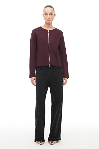 Perspective Burgundy Crew Neck Knitwear Jacket