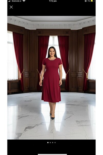 Nidya Moda Kadın Bordo Taş Aksesuarlı Abiye Elbise 4088B