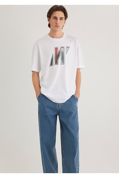 Mavi Pro Logo με τύπωμα Λευκό T-Shirt Loose Fit / Χαλαρή Άνετη Κοπή 0612750-620