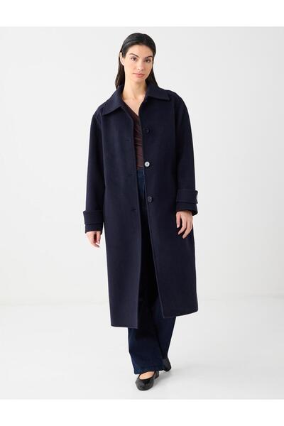 Jimmy Key Navy Blue Shirt Collar Wool Blend Relaxed Fit Woven Coat