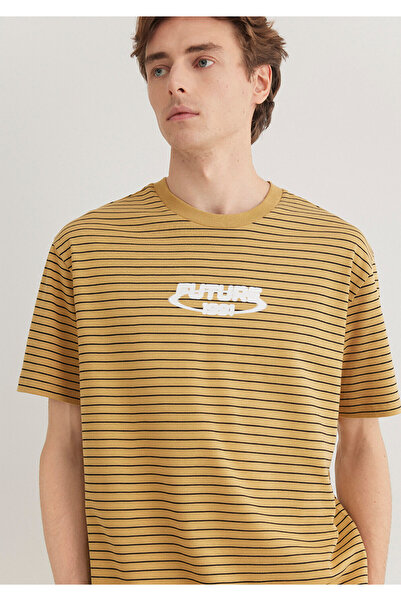 Mavi Printed Striped Mustard T-Shirt Loose Fit / Loose Relaxed Cut 0612495 -70205