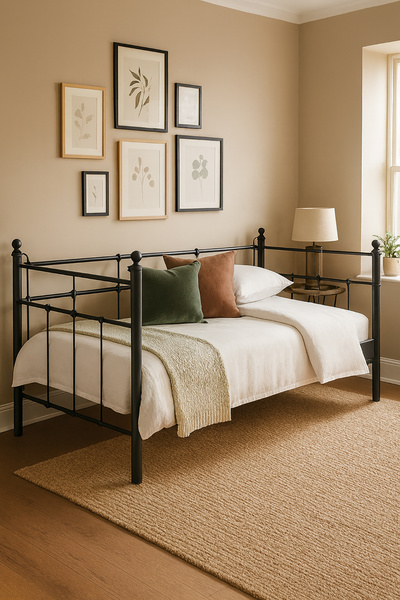 Unimet Lalas Daybed Tek Kişilik Sedir Metal Karyola 90x200 Siyah (AHŞAP LATALI)