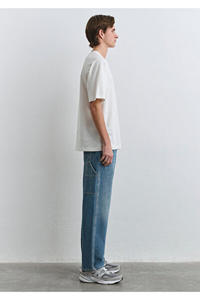 Mavi Logo Printed Ecru T-Shirt Loose Fit / Loose Relaxed Fit 0612550 -70057