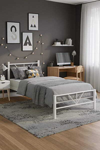 Unimet Alchera Tek Kişilik Metal Karyola Beyaz