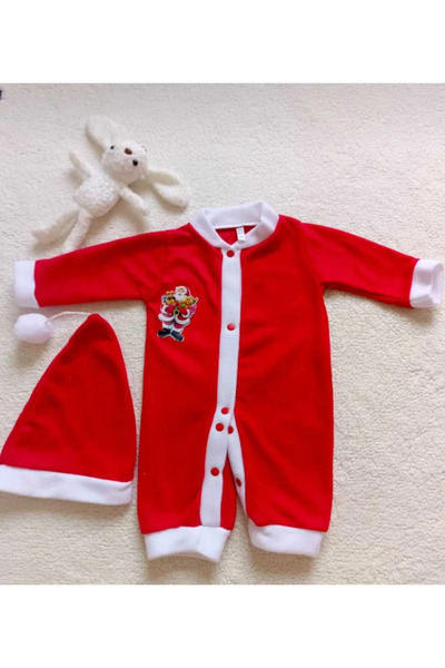 Kidsella Unisex Christmas Santa Claus Themed Baby Romper with Hat (Tight Fitting, Size 2 Should Be Preferred)