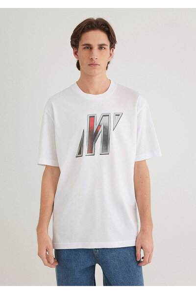 Mavi Pro Logo με τύπωμα Λευκό T-Shirt Loose Fit / Χαλαρή Άνετη Κοπή 0612750-620