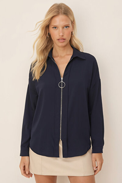 armonika Жіноча темно-синя куртка на блискавці Сорочка ARM21K024090