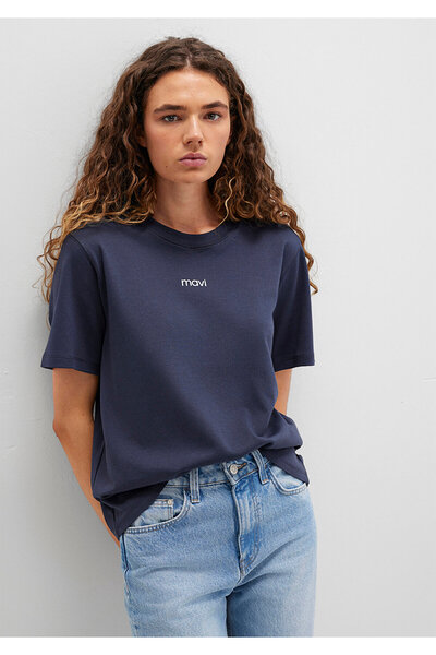 Mavi Logóval nyomtatott interlock sötétkék póló, laza szabású / laza, kényelmes szabású 1612829-85315