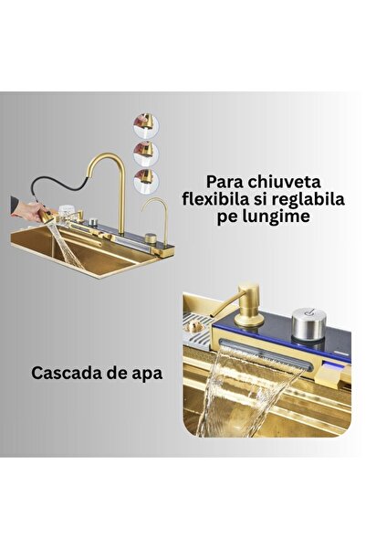 OEM Multifunctional LED Kitchen Sink, Gold Stainless Steel 75×46×22 cm – Cascada & Accessories