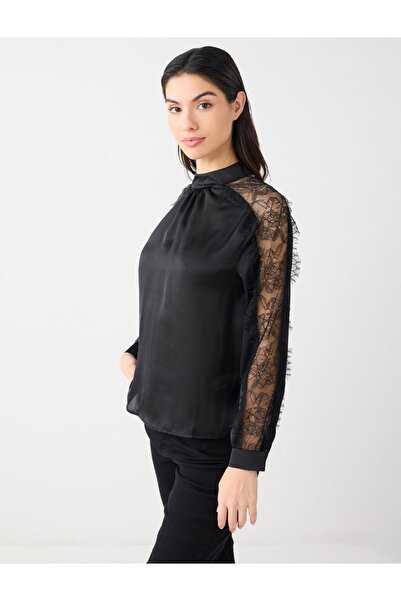 Jimmy Key Black Straight Cut Mock Neck Woven Shirt