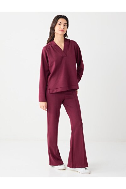 Jimmy Key Burgundy Straight Cut Knitted Jogging Bottom