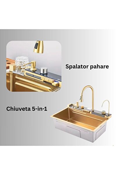 OEM Multifunctional LED Kitchen Sink, Gold Stainless Steel 75×46×22 cm – Cascada & Accessories