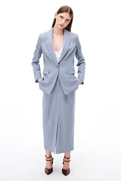 Perspective Arges Indigo Slim Fit Plaid Patterned Standard Length Fitted Sleeve Jacket