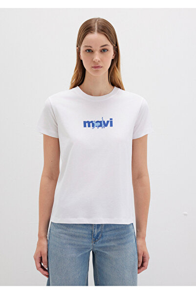 Mavi Weißes T-Shirt mit Katzenmuster, normale Passform/normale Passform 1613287 -620