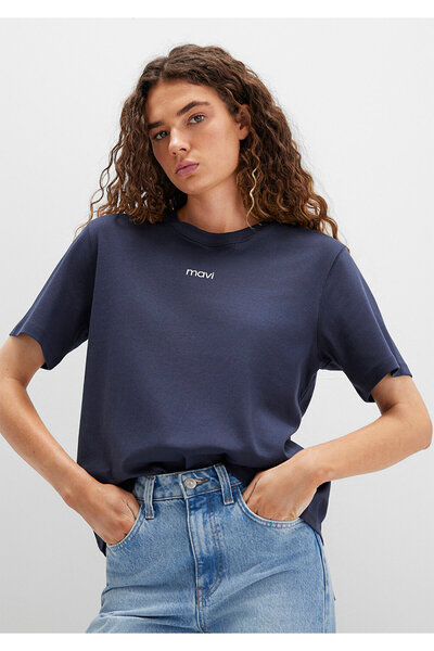 Mavi Logóval nyomtatott interlock sötétkék póló, laza szabású / laza, kényelmes szabású 1612829-85315