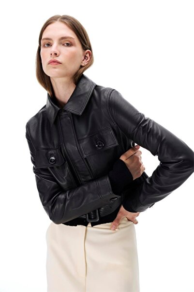 Perspective Aurens Slim Fit Kısa Boy Takma Kol Gömlek Yaka Siyah Ceket