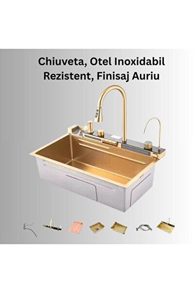 OEM Multifunctional LED Kitchen Sink, Gold Stainless Steel 75×46×22 cm – Cascada & Accessories