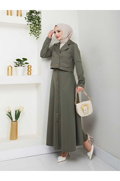 ESLEMNUR Biker Jacket Skirt Suit Button Detail