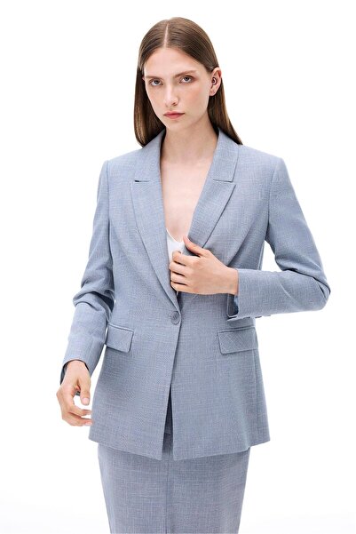 Perspective Arges Indigo Slim Fit Plaid Patterned Standard Length Fitted Sleeve Jacket