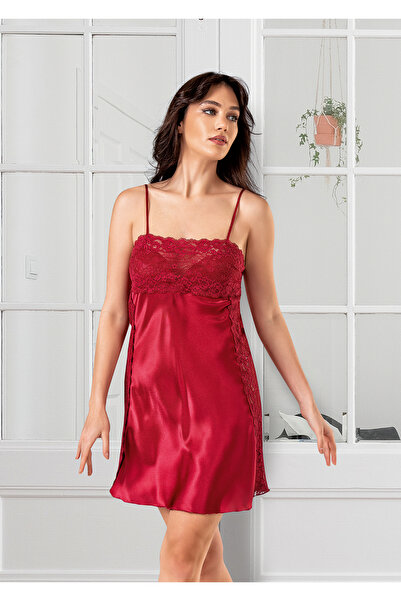 Angels Story Burgundy Satin Lace Nightgown and Dressing Gown Set of 2