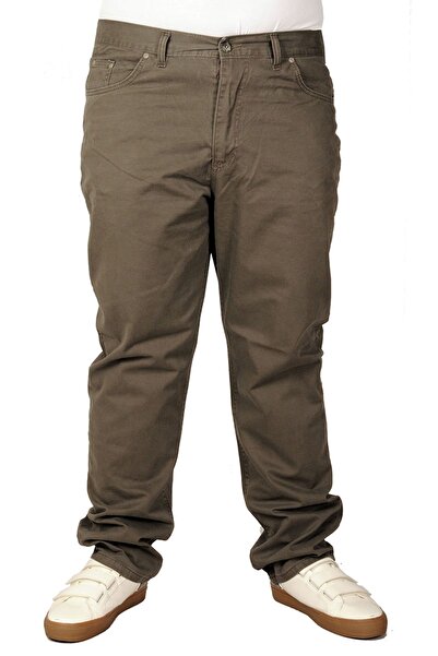 ModeXL Mode Xl Large Size Men's Linen Trousers 5 Pockets 21003 Khaki