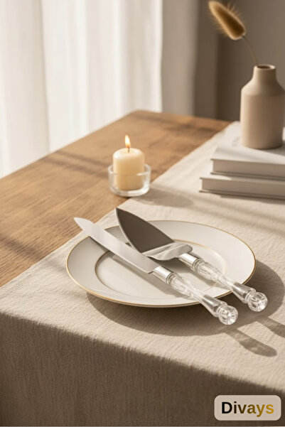 DİVAYS 2'li Lüks Kristal Mika Saplı Pasta Servis Seti Spatula ve Bıçak Takımı