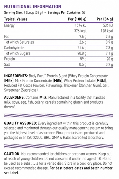 applied nutrition Bodyfuel ™   Whey Protein 1.8kg Double Chocolate Flavored