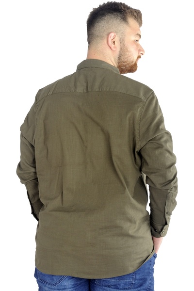 ModeXL Mode Xl Ανδρικό λινό πουκάμισο μεγάλου μεγέθους ελαστικό ύφασμα Ukol με γιακά 20388 Χακί