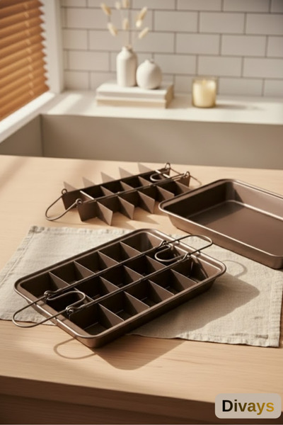 DİVAYS 18 Bölmeli Paslanmaz Çelik Brownie Kek Kalıbı Yanmaz Yapışmaz Pratik