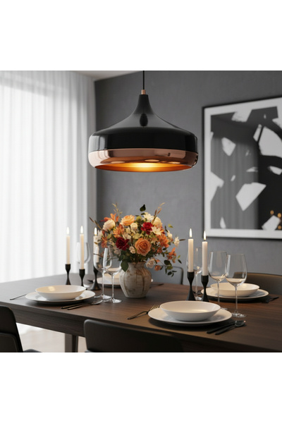 MOİRA Modern Tekli Sarkıt Avize Parlak Siyah Bakır Kaplama, Metal Sıvama Tekl...