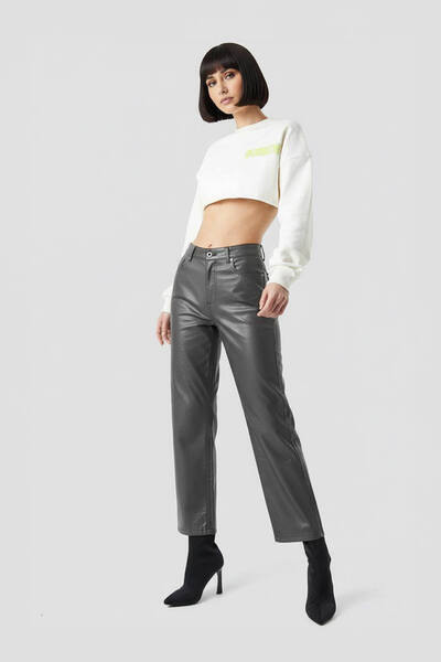 Bluewhite Women's High Waist Shiny Candle Fabric Wide Leg Jean Pants