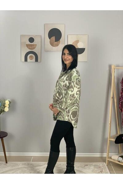 YusGos Women's Single Pocket Patterned Thick Lumberjack Jacket Shirt (Khaki-White) Standard Khaki