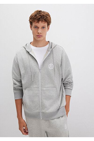 Mavi Graues Sweatshirt mit Kapuze und MVJNS-Logo, bedruckt, mit Reißverschluss, 0s10193-80196