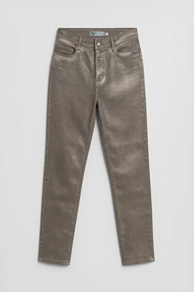 Bluewhite Női magas derekú, fényes, gyertyaszövetből készült, egyenes szabású farmernadrág