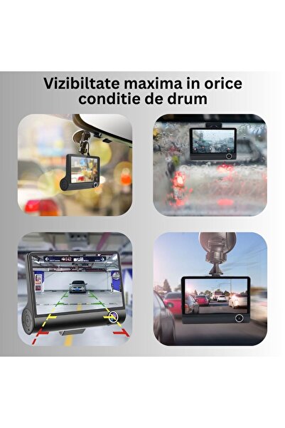 OEM Cameră Auto Triplă Față/Spate/Interior, Full HD, Noapte IR, Ecran 4”, G-Sensor, IP69