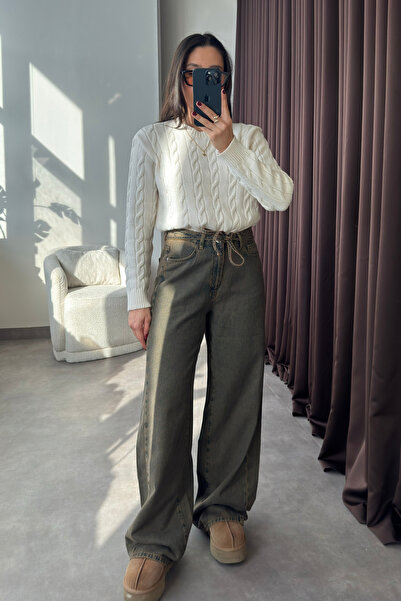 YOUR NAME Ψηλόμεση Κορδόνι Πράσινο Φαρδύ Γυναικείο Τζιν