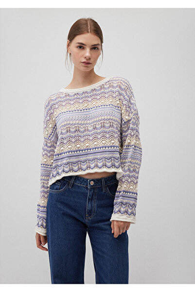 Mavi Pulover mov jacquard cu croiala larga - 1710154 -70538