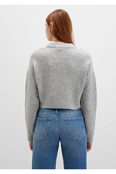 Mavi Grauer Crop-Pullover mit Rundhalsausschnitt – Wollmischung, kurzer Schnitt 1710496 -83096