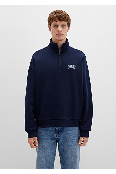 Mavi Світшот синього кольору з напівзастібкою та логотипом 0S10208-70497