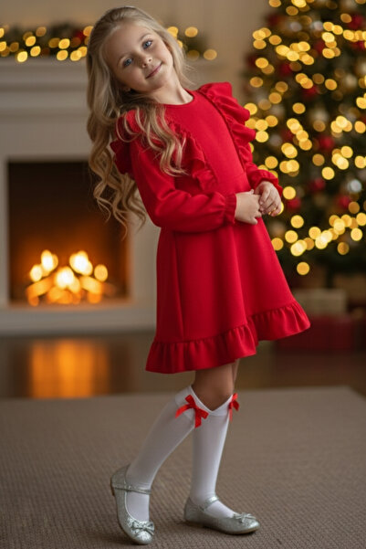 Parla Kids Girl Dress - Catherine Red Bow Long Sleeve Linen 23 April 29 October Show