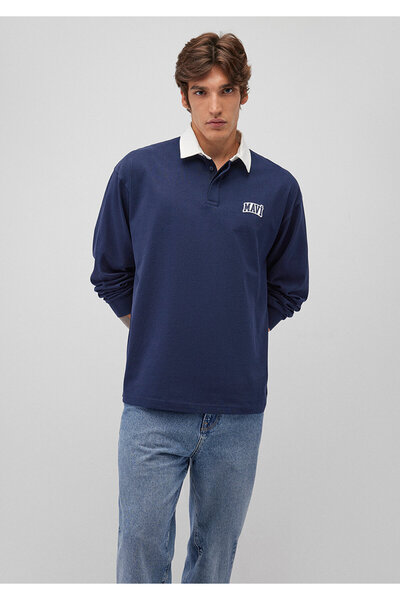 Mavi Marineblaues Polo-Sweatshirt – Logo bedruckt, 0s10172-70497