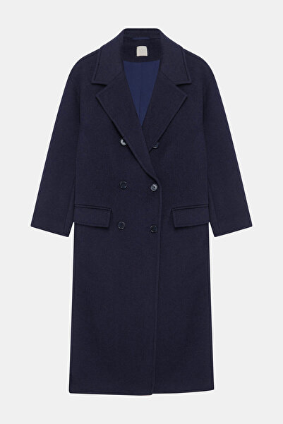 W Collection KOYU MOR UZUN YÜN KARIŞIMLI MANTO